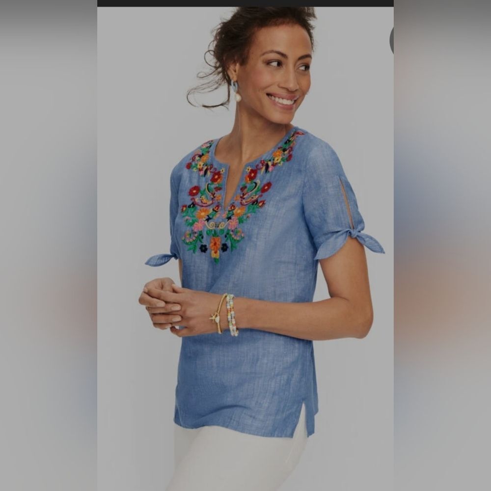Talbots Embroidered Linen Popover size MP